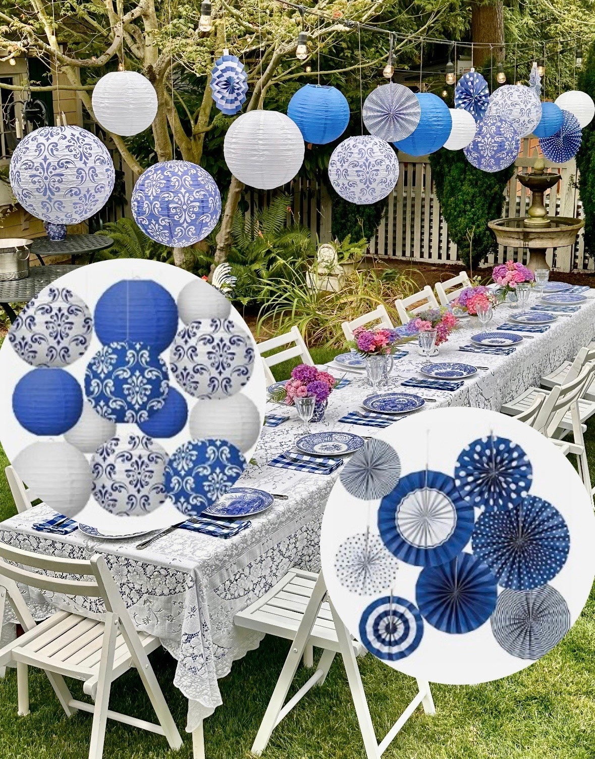 Mixing two different brands of paper products for a festive blue and white party.  Paper lanterns party decorations

#LTKHome #LTKfoodie #LTKSeasonal