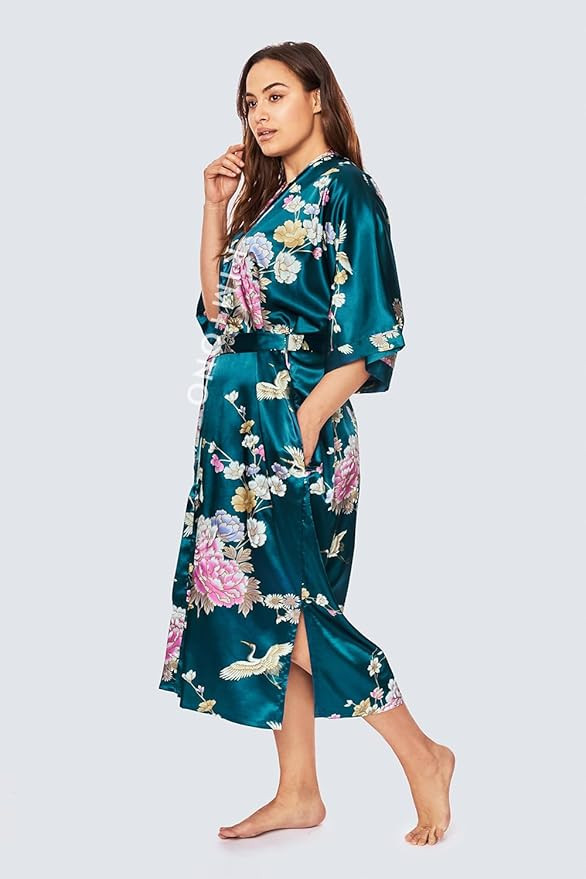 KIM+ONO Plus Size Women's Satin Kimono Robe Long - Floral | Amazon (US)