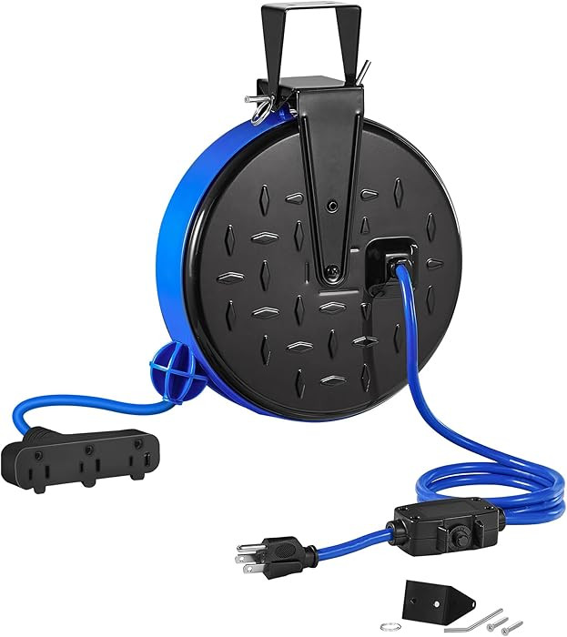 30 Ft Retractable Extension Cord Reel, 16/3 Gauge SJTW Power Cord with 3 Electrical Outlets Pigta... | Amazon (US)