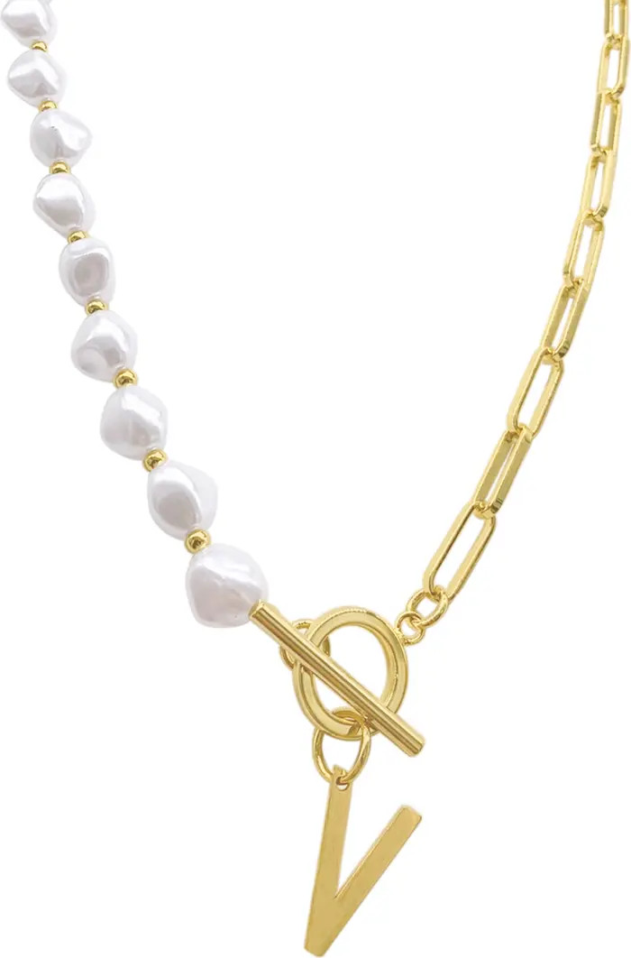 Imitation Pearl & Paperclip Chain Initial Pendant Necklace | Nordstrom Rack