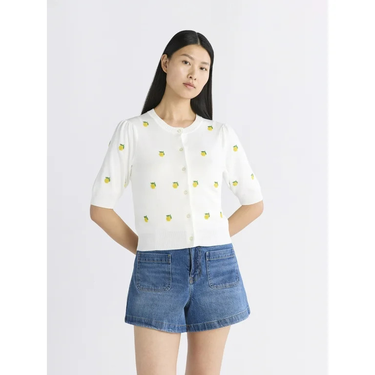 Free Assembly Women's Beaded Cardigan Sweater with Puff Sleeves, Lightweight, Size XS-XXL - Walma... | Walmart (US)