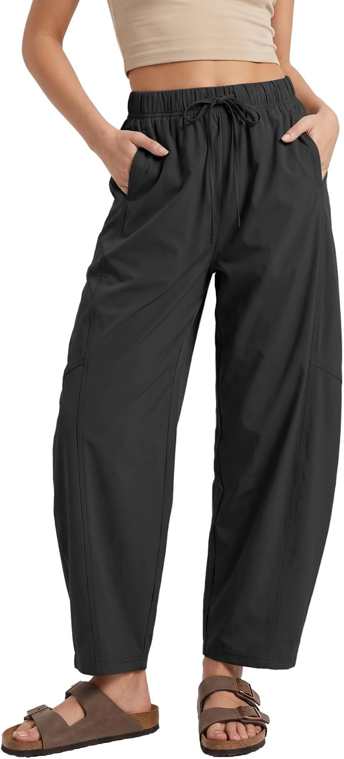 Womens Nylon Barrel Pants High Waisted Travel Pants Lounge Slacks | Amazon (US)