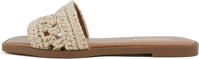 Soda “Ambessa” ~ Women Square Toe Single Band Flat Slide Sandal | Amazon (US)