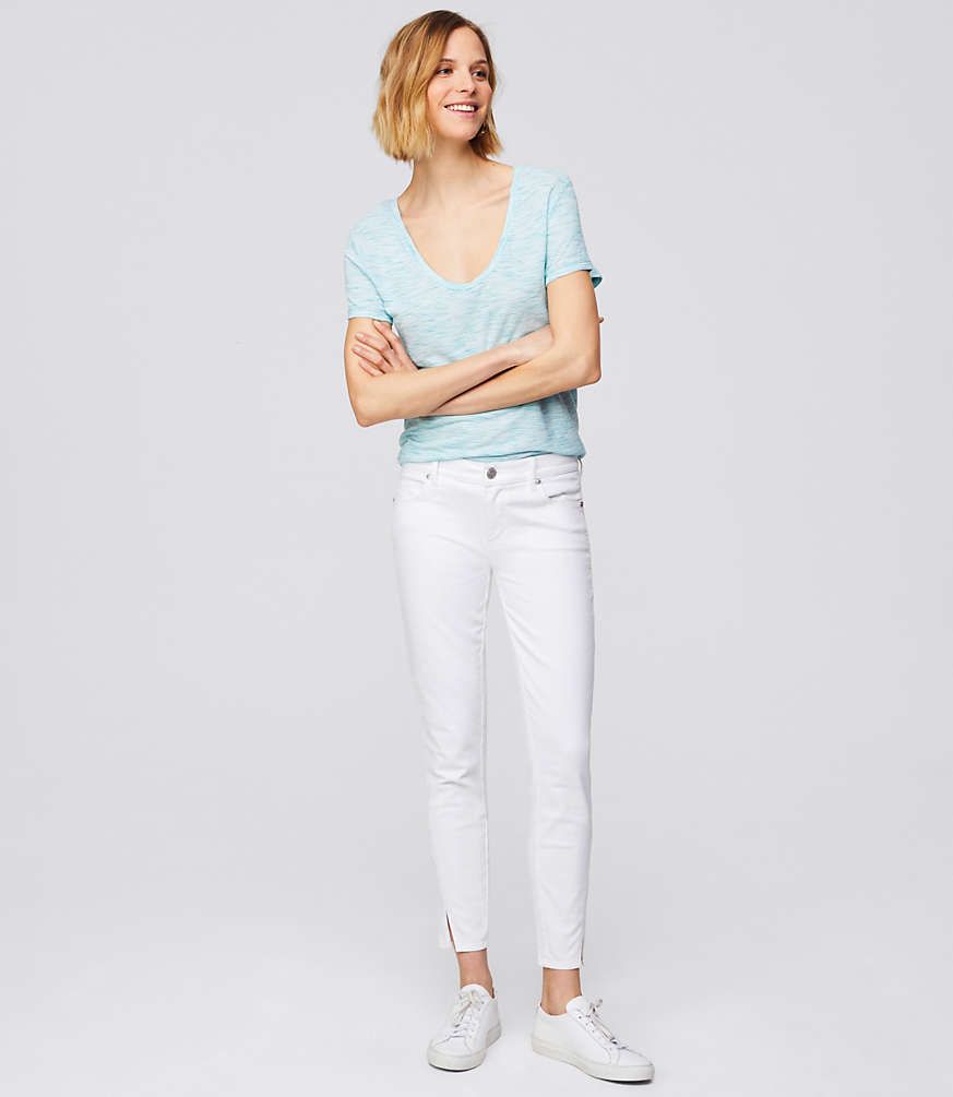 Modern Twist Seam Skinny Jeans in White | LOFT