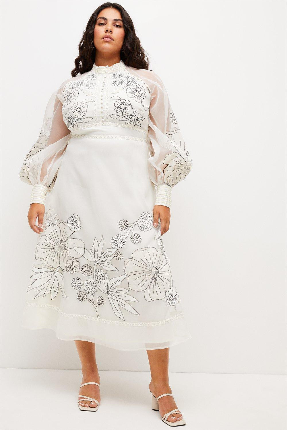 Plus Size Applique Organdie Buttoned Woven Maxi | Karen Millen US