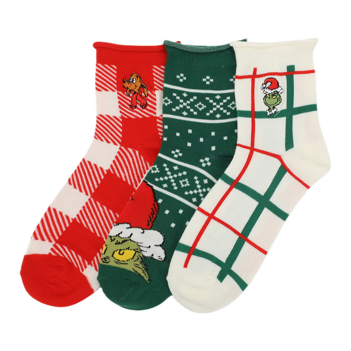 The Grinch & Max Character Prints Women's 3-Pair Pack Casual Quarter Crew Socks | Target