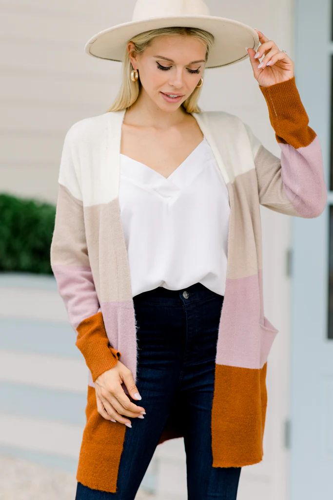 Embrace The Fun Taupe Brown Colorblock Cardigan | The Mint Julep Boutique