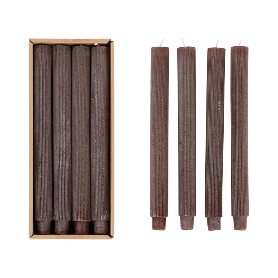 Creative Co-Op Unscented Pleated Taper Candles, Powder Finish, Leather | Amazon (US)