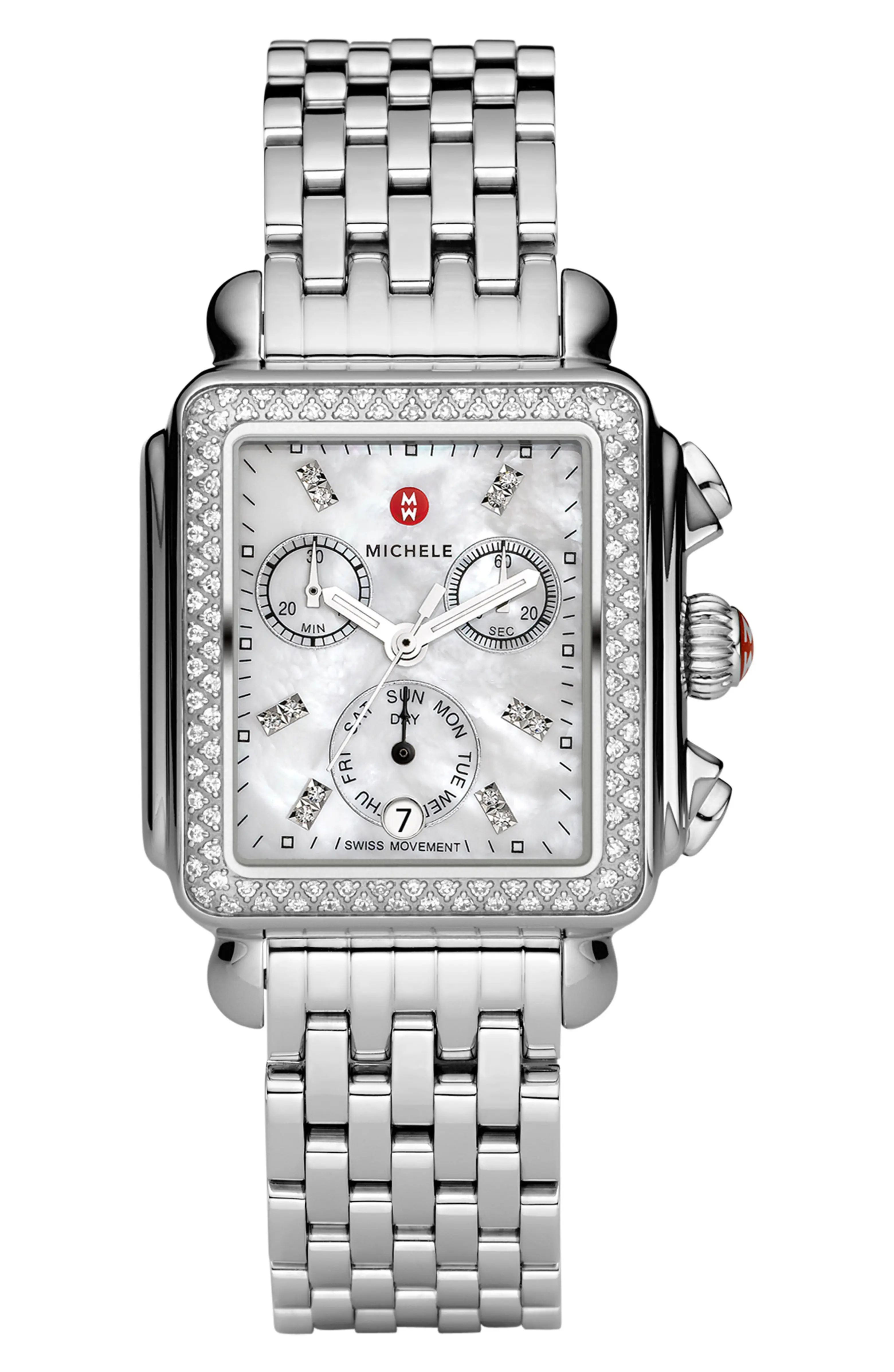 Deco Diamond Chronograph Watch Head & Bracelet, 33mm | Nordstrom