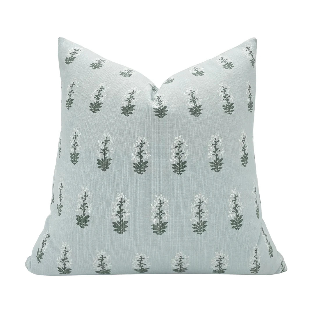 LILY BLUE  Blue Floral Block Pillow Cover Spring Pillow - Etsy | Etsy (US)