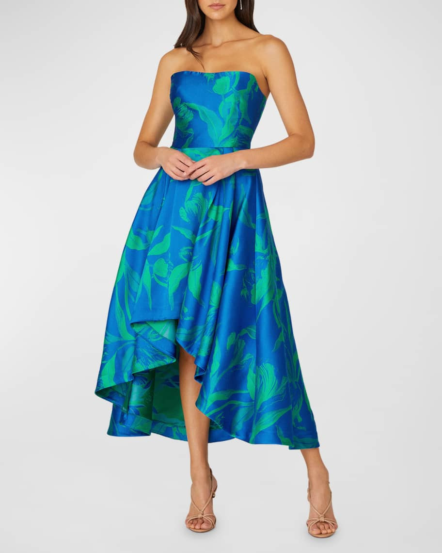 Sabina Strapless Pleated High-Low Midi Dress | Neiman Marcus