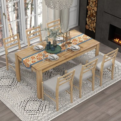 Whisen 7-Piece Wooden Dining Table Set Mutifunctional Extendable Table,12" Leaf and 2 Drawers, 6 Dining Chairs - Natural Wood Wash | Target