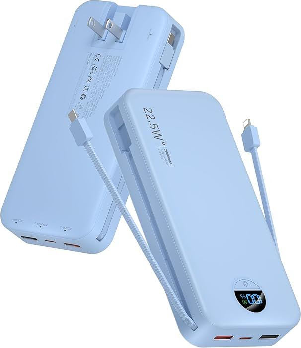 Portable Charger Power Bank, 20000mAh 22.5W USB C Fast Charging with Built-in Cables & Wall Plug,... | Amazon (US)