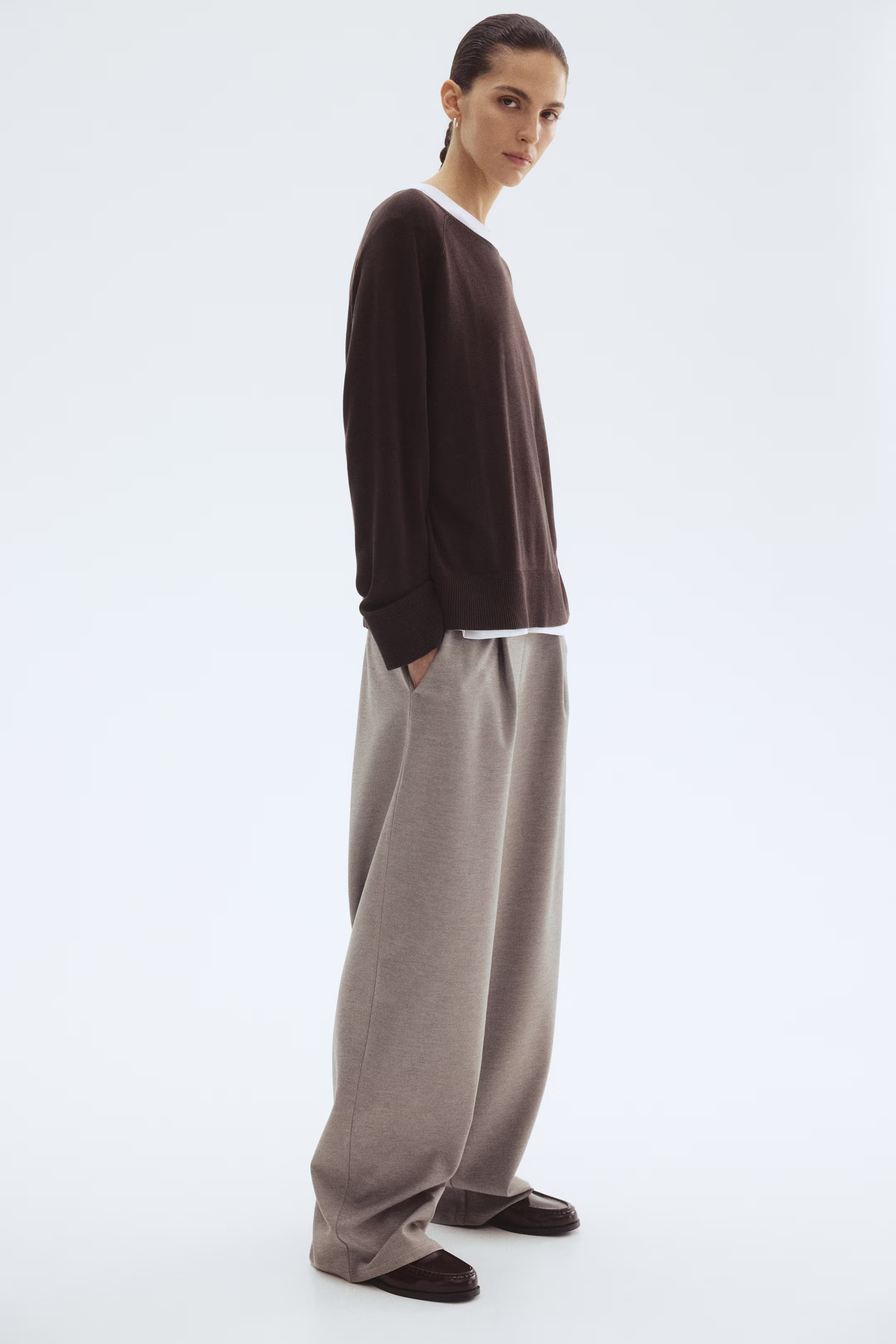 Wide trousers - Dark grey marl/Pinstriped - Ladies | H&M GB | H&M (UK, MY, IN, SG, PH, TW, HK)