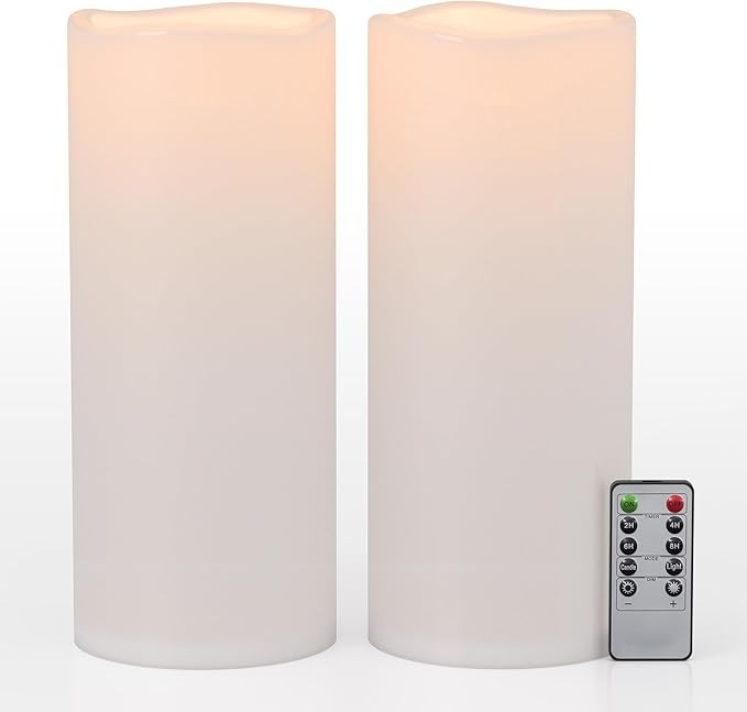 12" x 5" White Large Waterproof Outdoor Flameless Candles Battery Operated LED Flickering Pillar ... | Amazon (US)