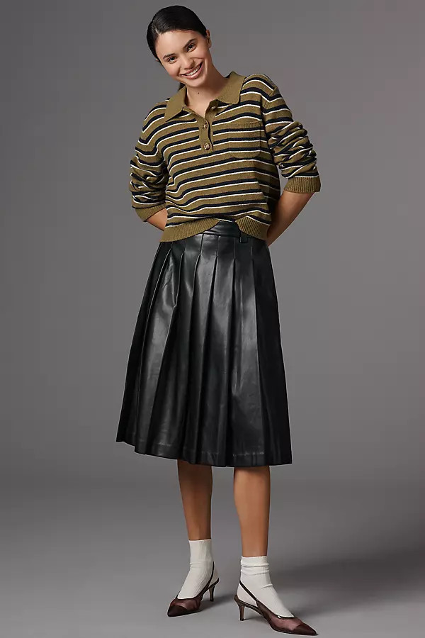 Faux Leather Pleated Midi Skirt | Anthropologie (US)