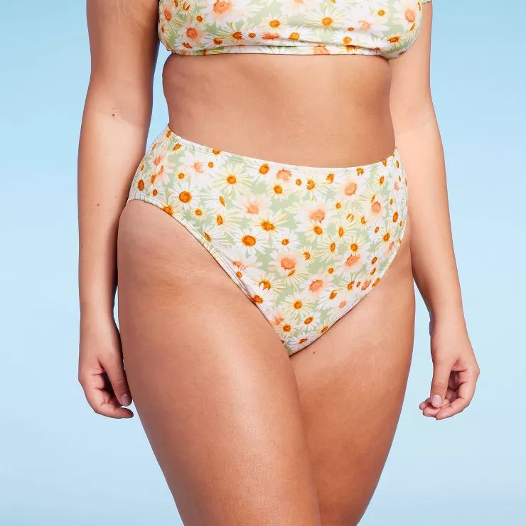 Women's Cheeky High Waist Bikini Bottom - Wild Fable™ Green Daisy Print | Target