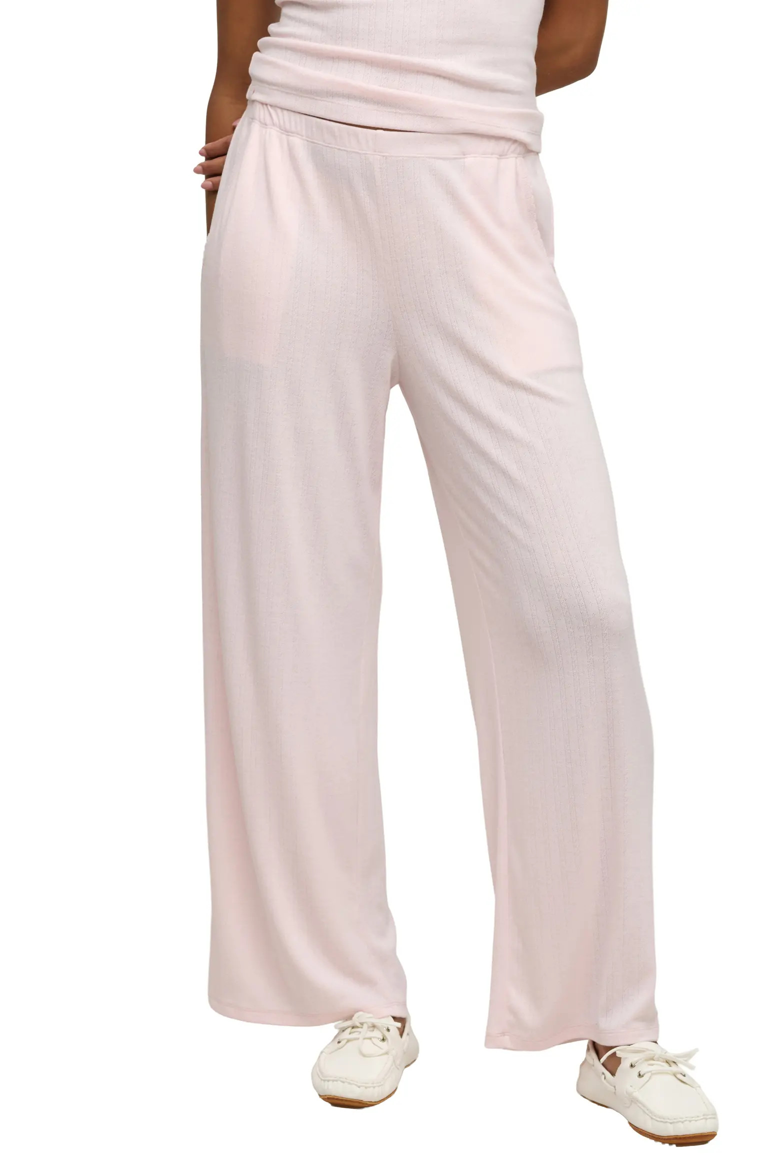 Scalloped Trim Pointelle Wide Leg Pants (Women) | Nordstrom | Nordstrom
