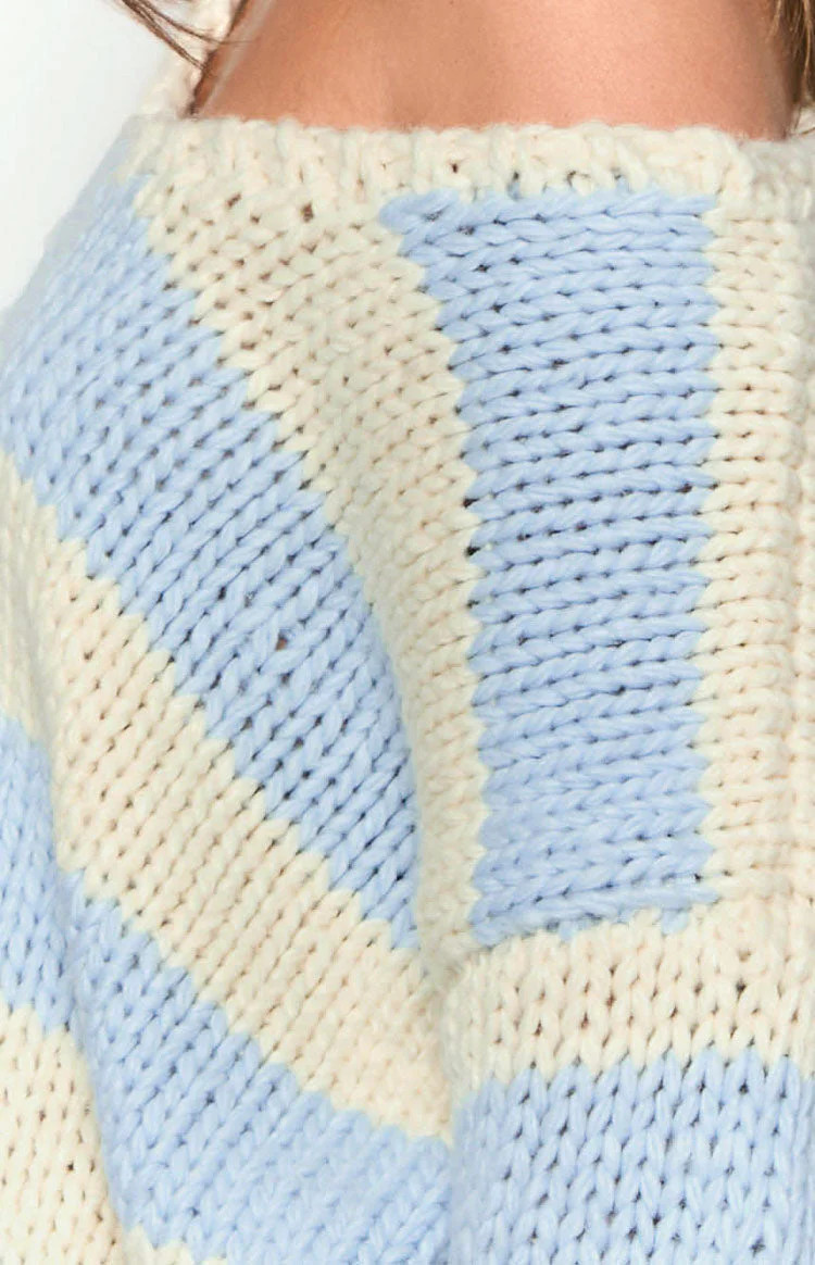 Delvey Light Blue Striped Chunky Knit Sweater | Beginning Boutique (US)