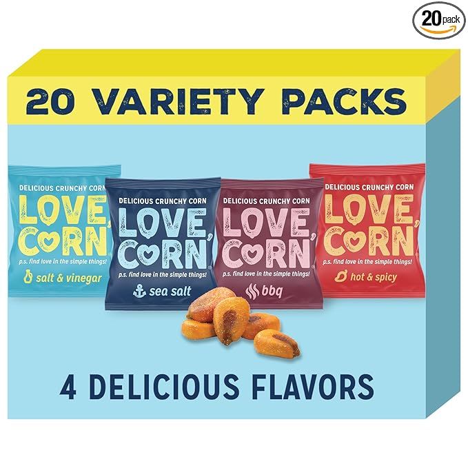 LOVE CORN Fab Four - Sea Salt, BBQ, Salt & Vinegar, Hot Spicy 0.7oz x 20 Delicious Crunchy Corn H... | Amazon (US)