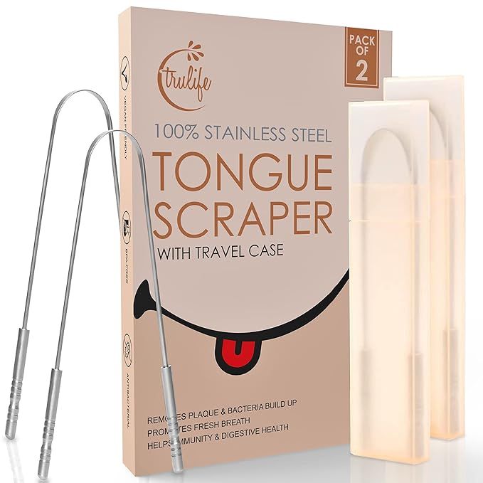 TruLife Tongue Scraper Tongue Cleaner Surgical Grade Stainless Steel (2 Pack), Reduce Bad Breath ... | Amazon (US)