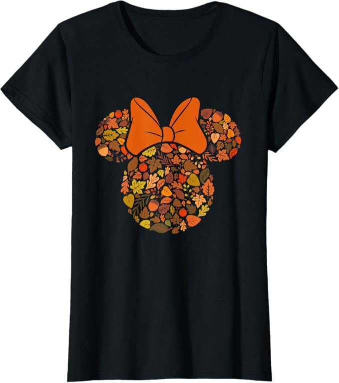 Disney Minnie Mouse Head and Ears Icon Fall Leaves T-Shirt | Amazon (US)