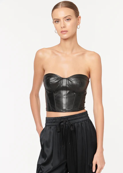 Elloise Vegan Leather Bustier Cami Black | CAMI NYC