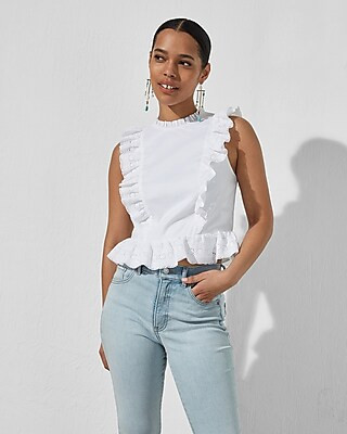 Ruffle Lace Mock Neck Peplum Top | Express