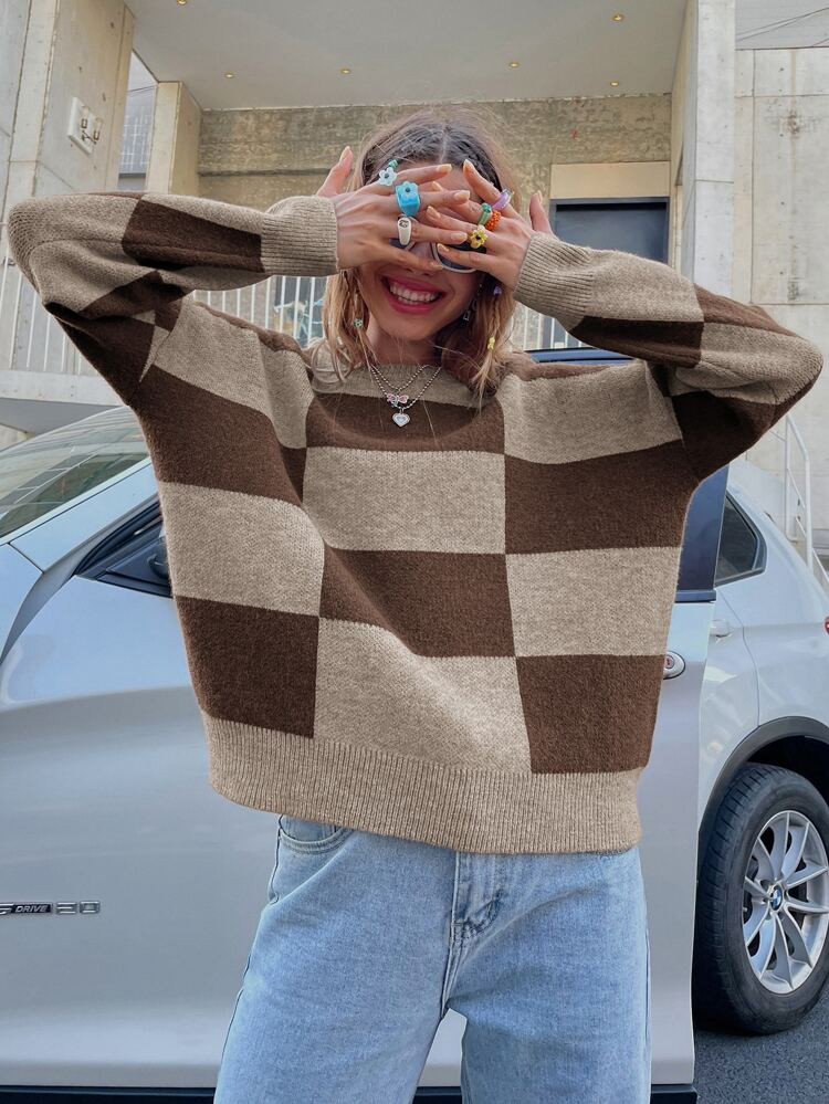 Plaid Drop Shoulder Sweater | SHEIN