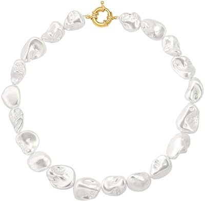 Seashell Pearl Necklace Single-Strand Handmade Beaded Necklaces for Ladies Dainty Faux Pearl Wedd... | Amazon (US)