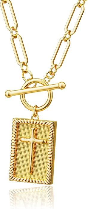 Moodear Cross Necklace for Women Trendy Chunky 14K Gold Plated/Silver Plated Cross Pendant Neckla... | Amazon (US)