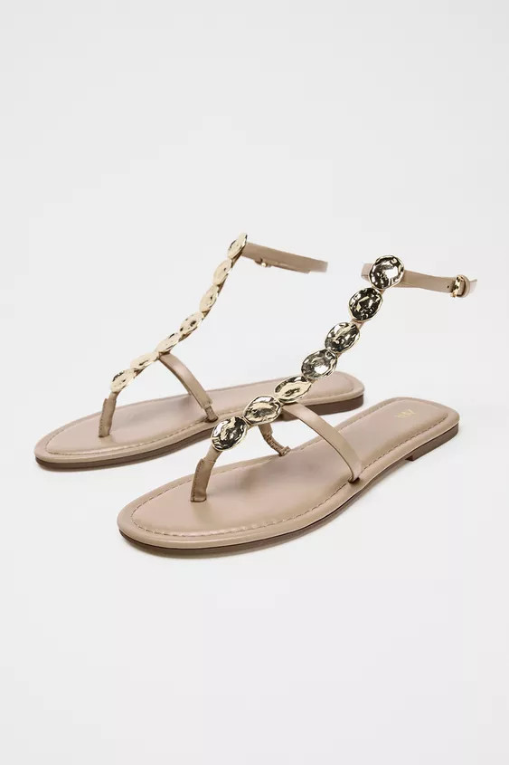 BEADED FLAT SANDALS | Zara UK