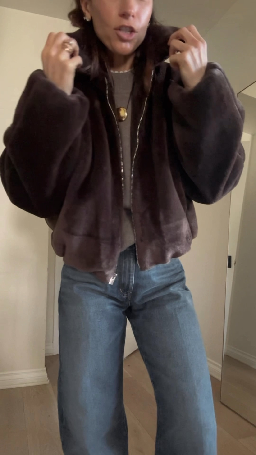 This faux fur bomber jacket is so comfortable, warm, and love the shape 
Runs true to size  

#LTKPetite #LTKOver40