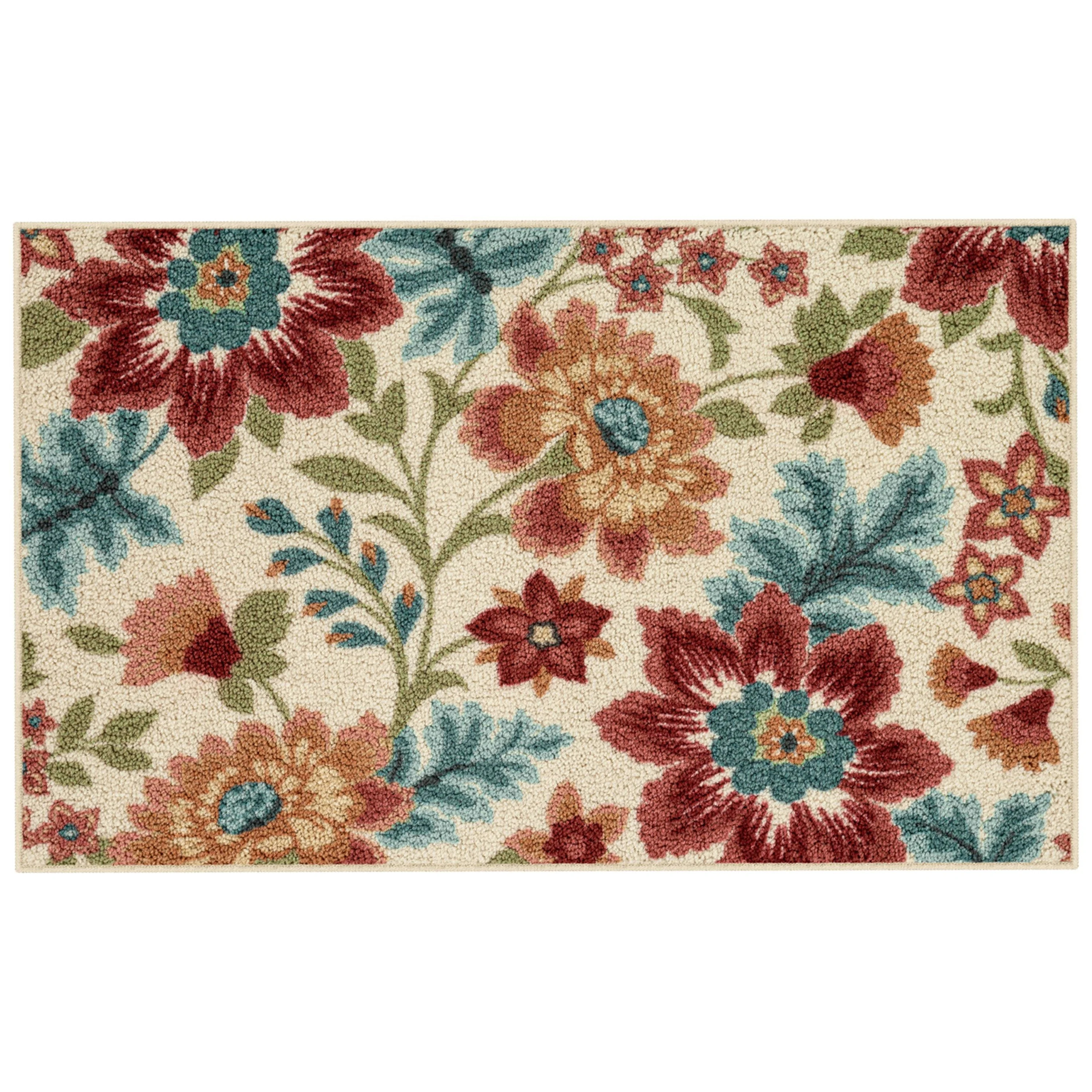 Mainstays Farmhouse Oversized Floral Cream Indoor Accent Rug, 1'8"x2'10" - Walmart.com | Walmart (US)