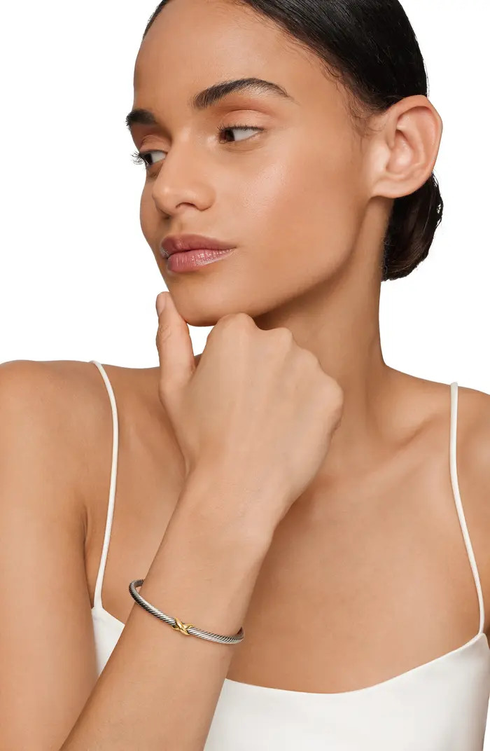 X Classic Cable Station Bracelet in Sterling Silver with 14K Gold, 4mm | Nordstrom