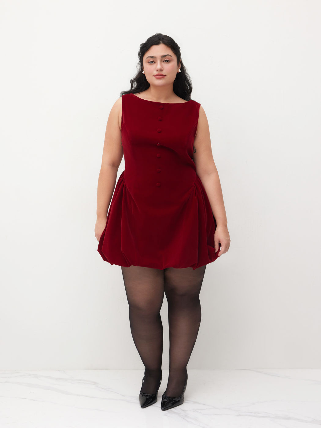 Velvet Velvet Boat Neck Ruffle Bubble Hem Mini Dress Curve & Plus For Date | Cider