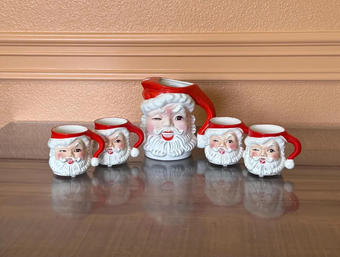 Vintage Christmas Napco Winking Santa Claus Mugs and Pitcher - Etsy | Etsy (US)