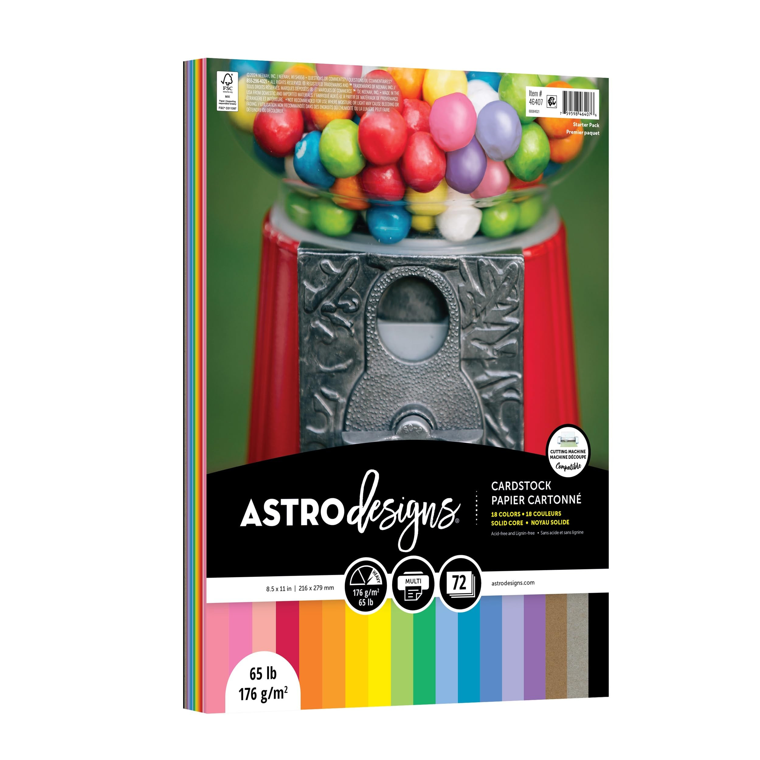 Neenah Astrodesigns Cardstock Pack 8.5"X11" 72/Pkg - 18 Bold & Vivid Colors | Amazon (US)