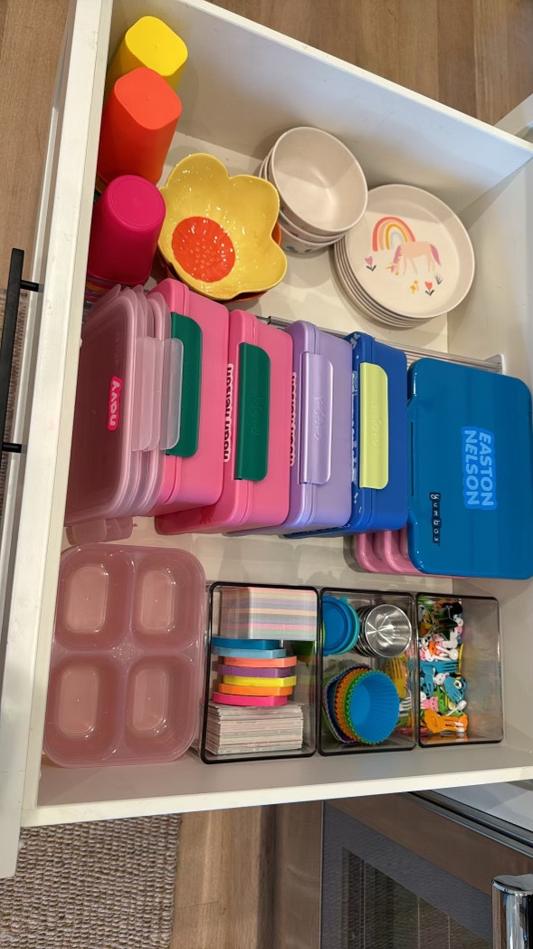 Out with the old, in with the new! Kids lunchbox drawer organization. These $5 Bento Boxes are the BEST! 📚✏️ 

#LTKFindsUnder50 #LTKHome #LTKKids