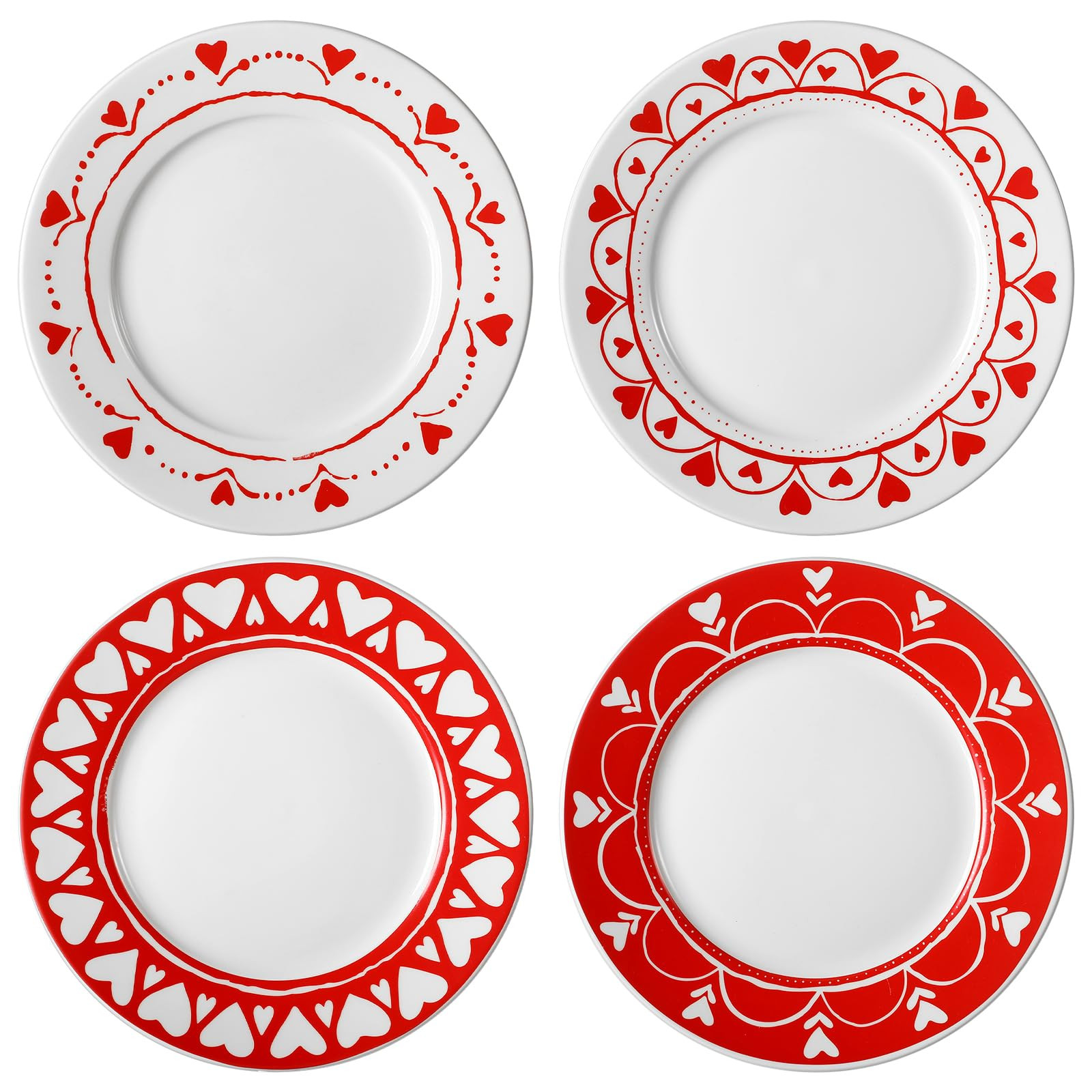 Jinei Set of 4 10 Inch Valentine's Day Ceramic Flat Plates Red White Heart Dining Serving Plates ... | Amazon (US)