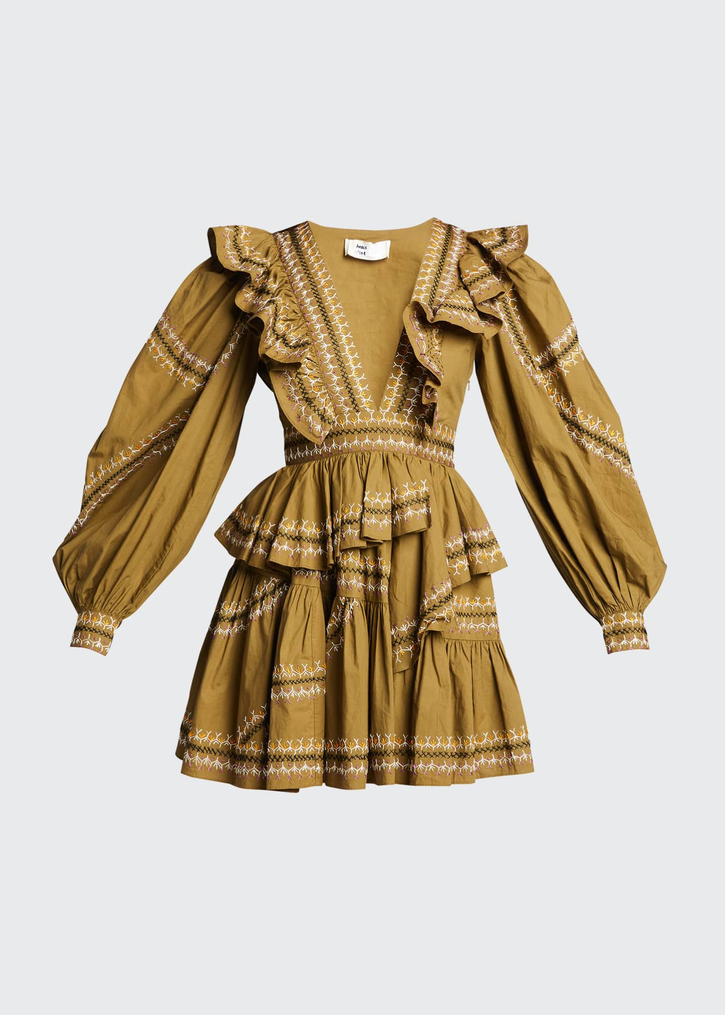 Ulla Johnson Anais Ruffle V-Neck Mini Dress | Bergdorf Goodman