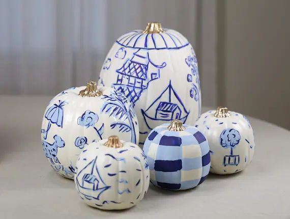 Large, Chinoiserie faux pumpkin, hand painted Chinoiserie pumpkin, blue and white pumpkin, chinoi... | Etsy (US)