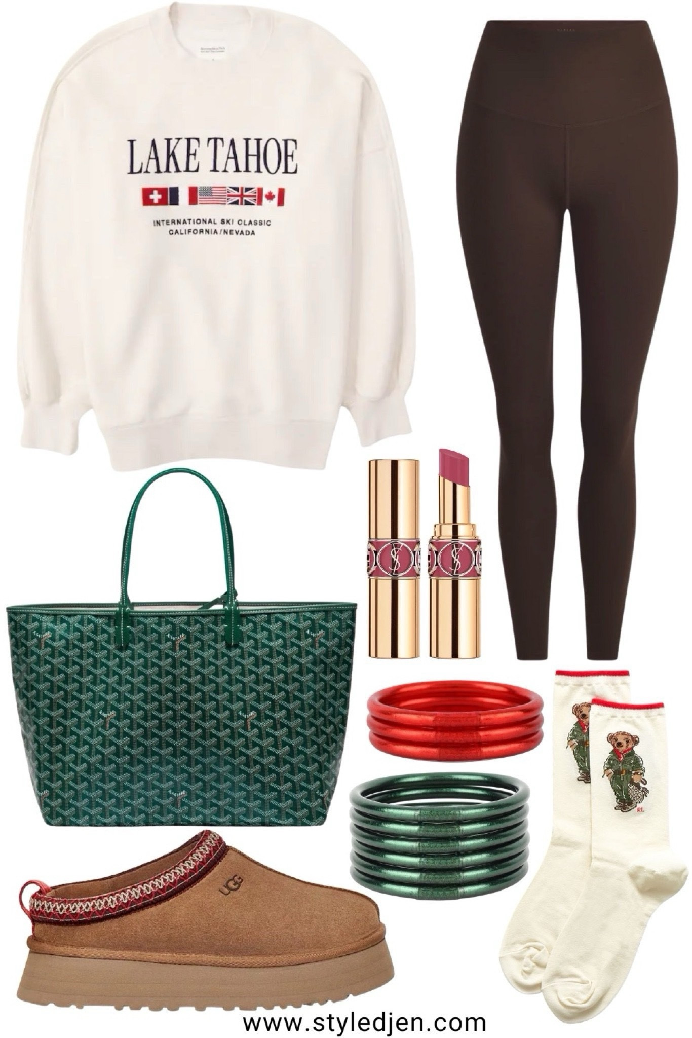 Fall cozy holiday outfit - goyard St. Louis tote, Budhagirl bangles, brown leggings, Ralph Lauren bear socks, Ugg tazz, Abercrombie sweater



#LTKStyleTip #LTKSeasonal #LTKFindsUnder100