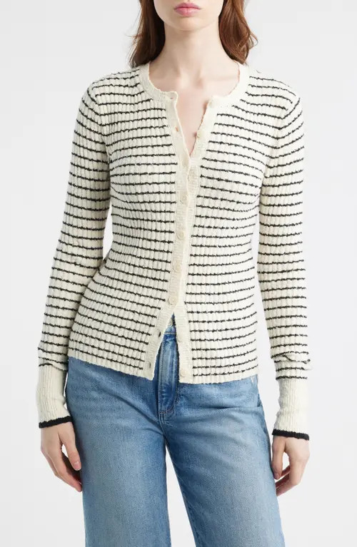 Madewell Striped Boucle Knit Cardigan in Ivory And Black Stripe at Nordstrom, Size Xx-Small | Nordstrom