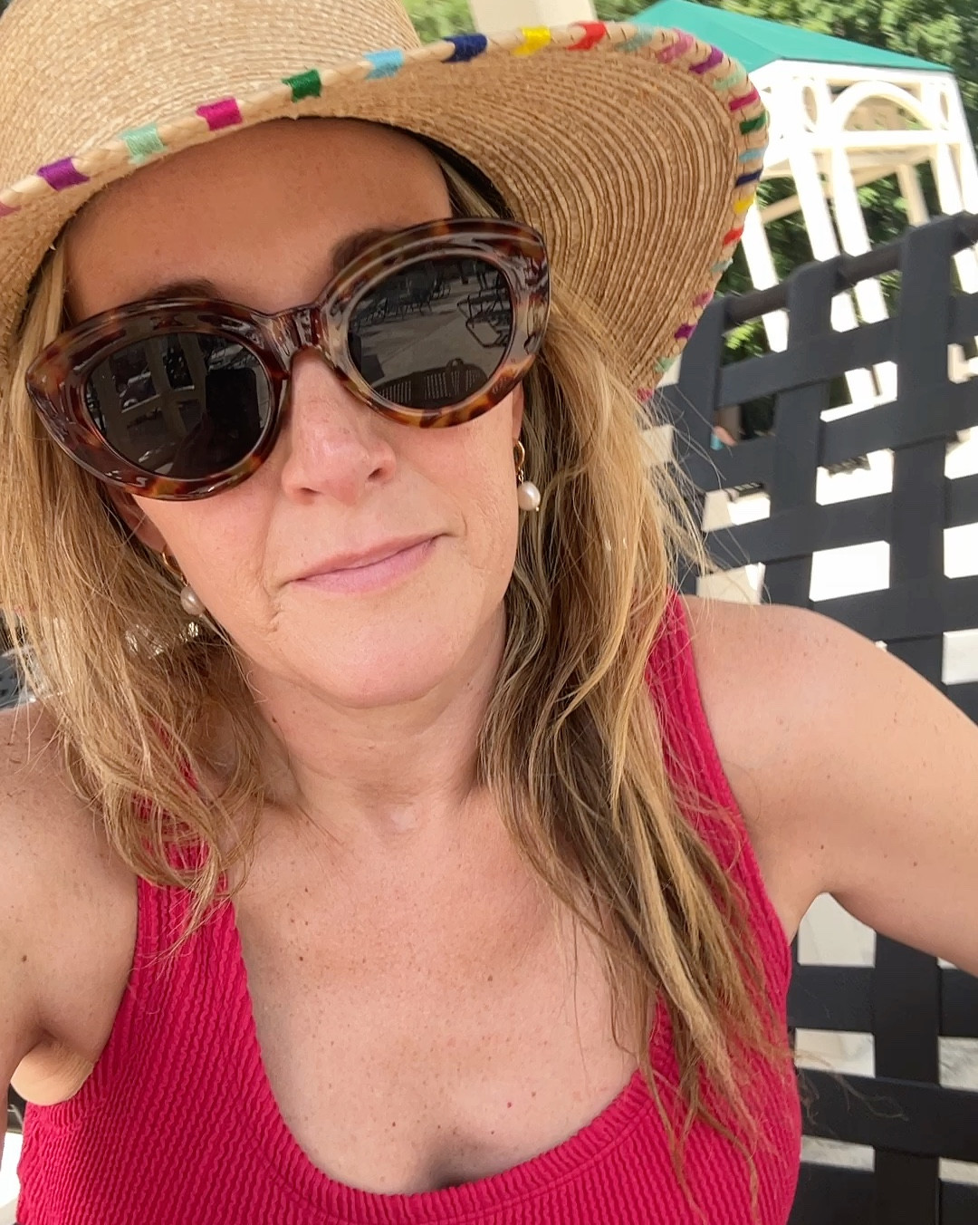 I love this swimsuit!

It’s full coverage on all the bits, but shows a little skin at the waist. The fabric is thick and forgiving.

I’m in a large in both the top and bottom. 

Btw this hat is AMAZING! It’s structured but the fit is perfect for leaning back in a chair! 

#LTKMidsize #LTKFindsUnder100 #LTKSwim