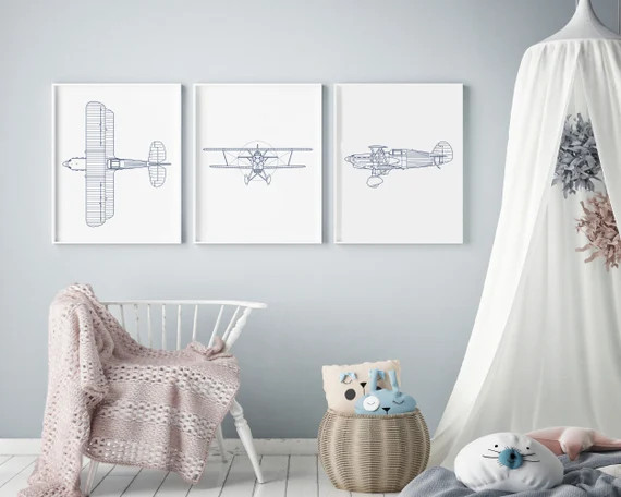 Airplane Decor for Kids Set of 3 Airplane Prints Boy Nursery | Etsy | Etsy (US)