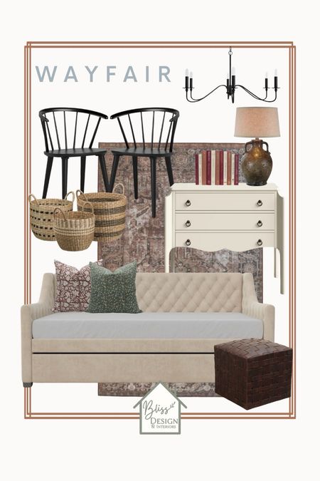Transform your space into a cozy haven 🌟 with our chic picks from Wayfair! Featuring a stylish daybed, sleek dresser, versatile ottoman, plush pillows, elegant lamps, comfy chairs, a handy basket, and a stunning chandelier 💡✨. Perfect for creating your dream retreat! 🏡

#LTKStyleTip #LTKHome