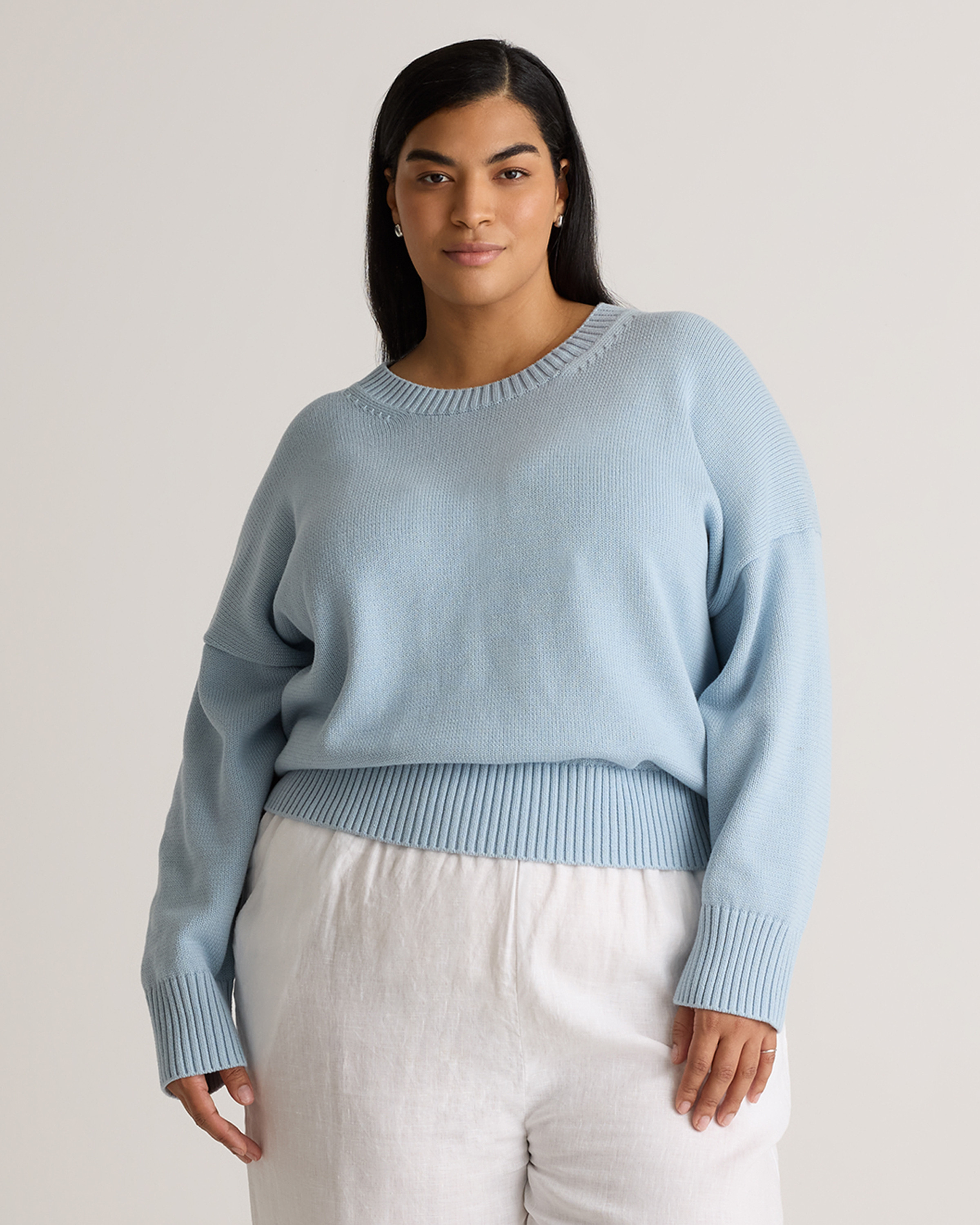 Quince | Women's Boyfriend Crew Sweater in Sky Blue, Size 1X, Organic Cotton | Quince