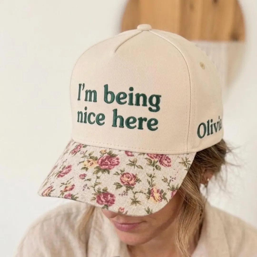 Floral Tapestry Brim Cotton Baseball Cap – Embroidered Vintage Flower Hat, "I'm being nice here... | Etsy (US)