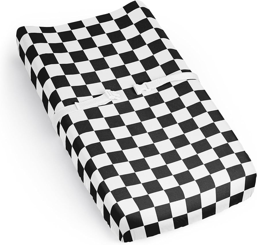 Sweet Jojo Designs Baby Changing Pad Cover Sheet (Black and White Gingham Checkered Plaid) for Bo... | Amazon (US)